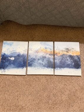 Blue and Gold Abstract Mountain Wall Art